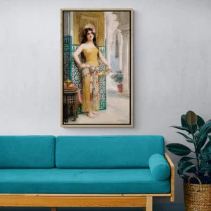 Living Room With Wood Frame Sofa And Plant