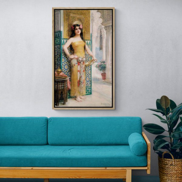 Living Room With Wood Frame Sofa And Plant