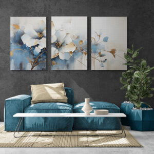 Tableau de Triptyque de Fleurs Éthérées